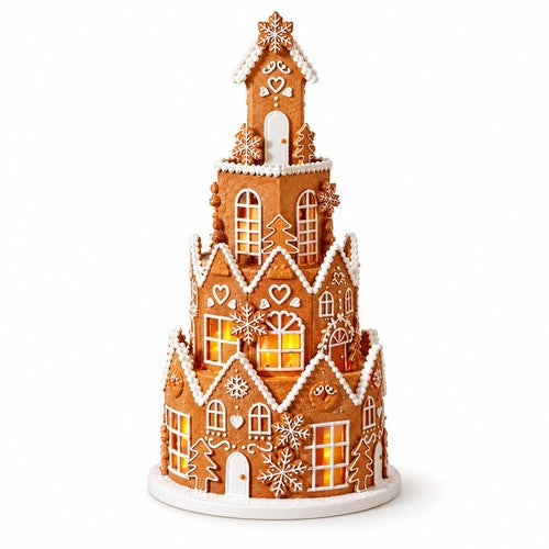 40cm Light Up Gingerbread Townhouse Christmas Ornament LED Tiered Tower Decor