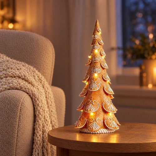 40cm Light Up Gingerbread Christmas Tree Ornament LED Iced Cone Tree Decoration