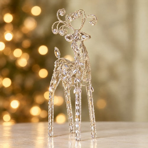 38cm Diamante Standing Reindeer Christmas Ornament Clear Sparkle Scroll Antlers