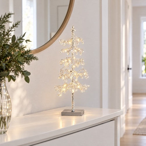 60cm LED Beaded Light Up Christmas Tree Table Decoration Clear Warm White