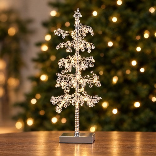 60cm LED Beaded Light Up Christmas Tree Table Decoration Clear Warm White