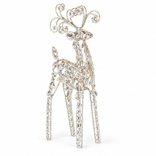 38cm Diamante Standing Reindeer Christmas Ornament Clear Sparkle Scroll Antlers