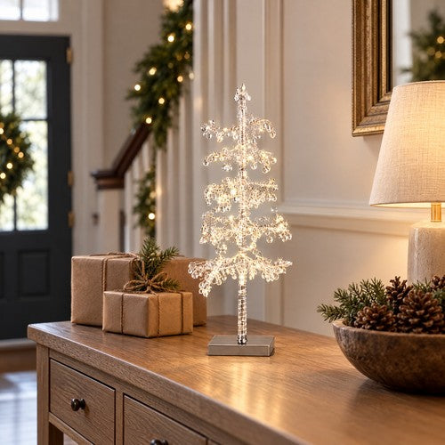 60cm LED Beaded Light Up Christmas Tree Table Decoration Clear Warm White