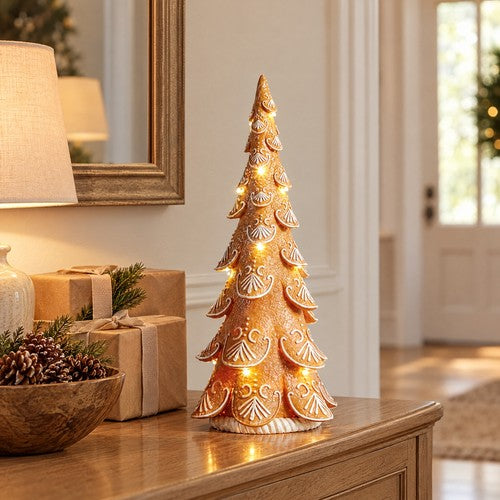 40cm Light Up Gingerbread Christmas Tree Ornament LED Iced Cone Tree Decoration