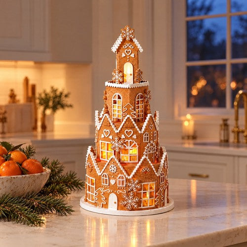 40cm Light Up Gingerbread Townhouse Christmas Ornament LED Tiered Tower Decor