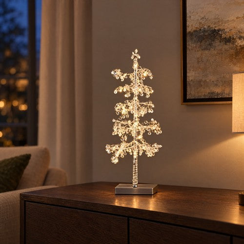 60cm LED Beaded Light Up Christmas Tree Table Decoration Clear Warm White