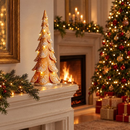 40cm Light Up Gingerbread Christmas Tree Ornament LED Iced Cone Tree Decoration