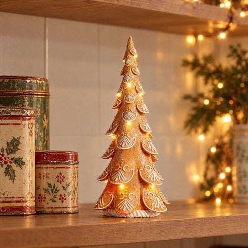40cm Light Up Gingerbread Christmas Tree Ornament LED Iced Cone Tree Decoration