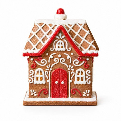 Light Up Gingerbread House Christmas Ornament LED Iced Cottage Red Door Decor