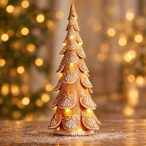 40cm Light Up Gingerbread Christmas Tree Ornament LED Iced Cone Tree Decoration