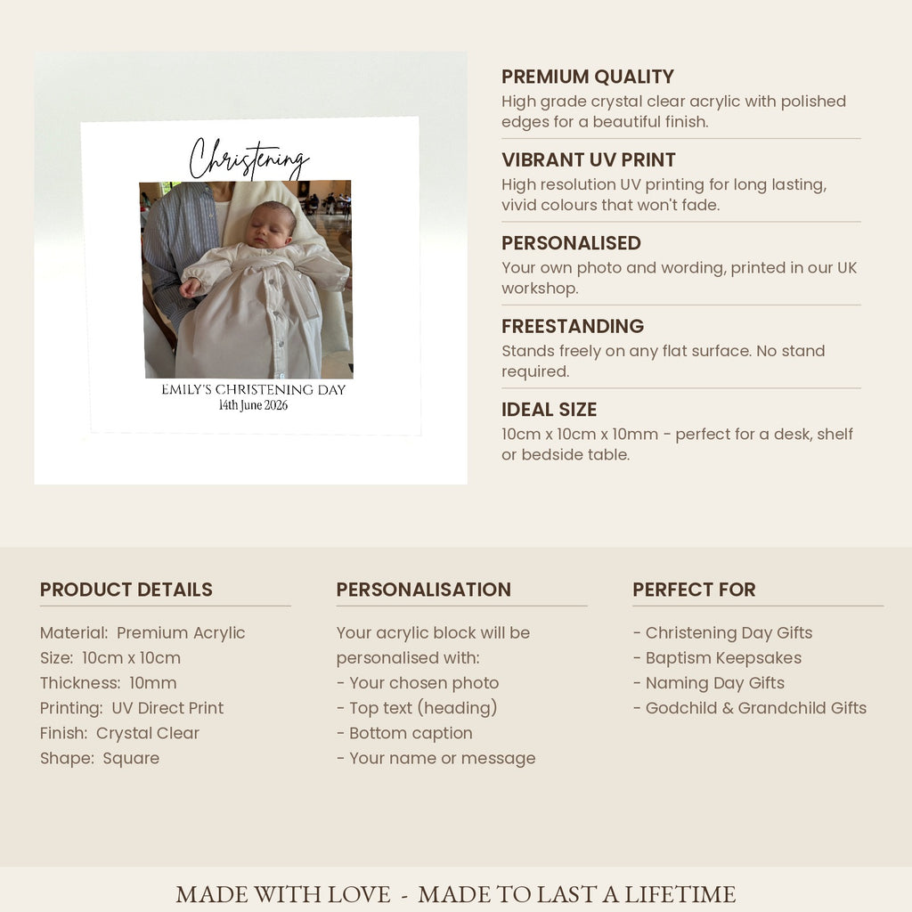 Christening photo block details and specification
