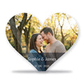 Personalised heart acrylic photo block with couple photo, names and date