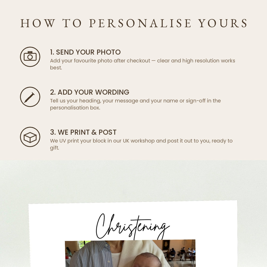 How to personalise your christening photo block