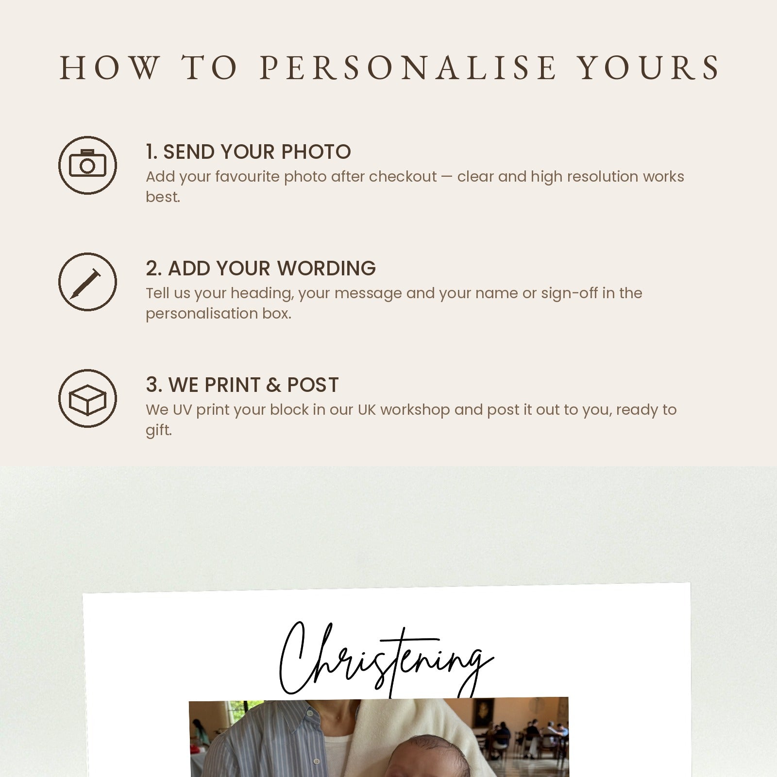 How to personalise your christening photo block