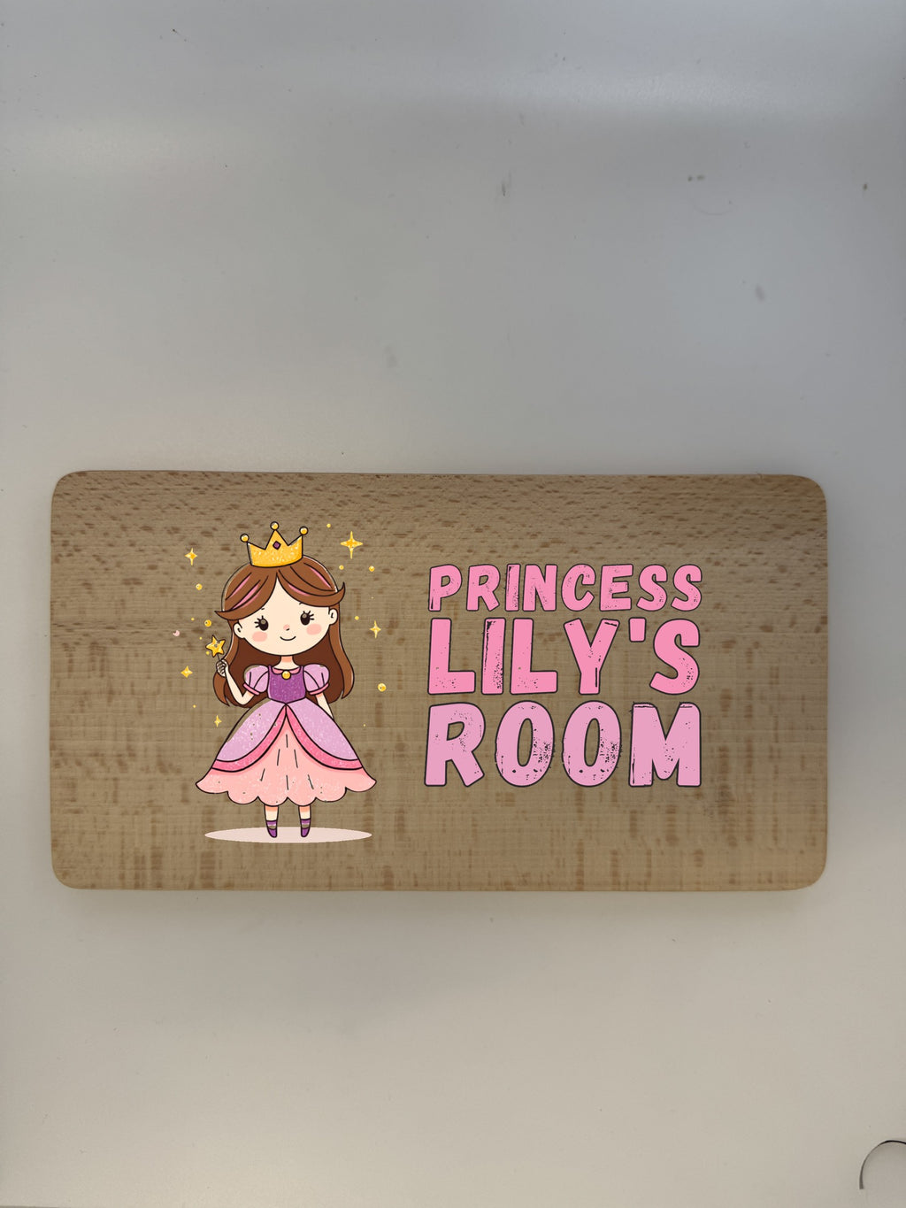 Personalised princess kids door sign on beech wood