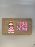 Personalised princess kids door sign on beech wood