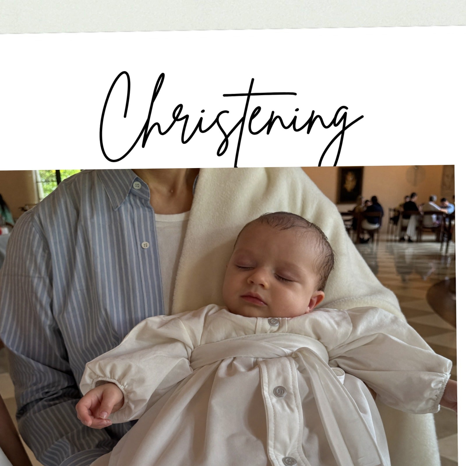 Close up of christening photo block personalisation