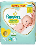 Pampers Premium Protection (New Baby) Size 1, 72 Nappies, 2-5kg, Jumbo Pack