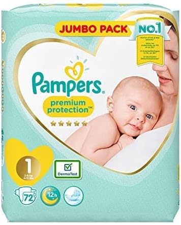 Pampers Premium Protection (New Baby) Size 1, 72 Nappies, 2-5kg, Jumbo Pack