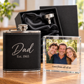 Personalised Hip Flask Gift Set Photo Acrylic Block Box
