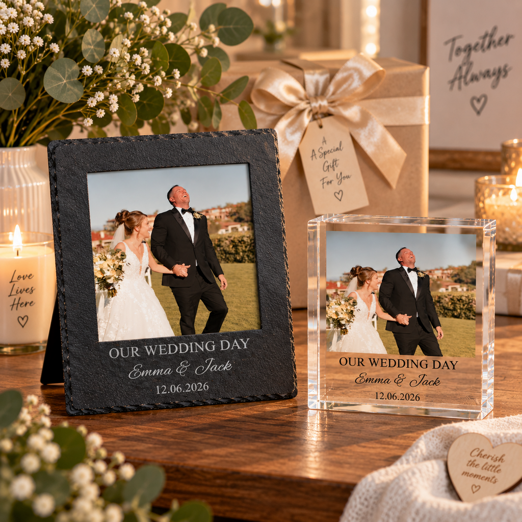 Personalised Slate Photo Frame & Acrylic Photo Block