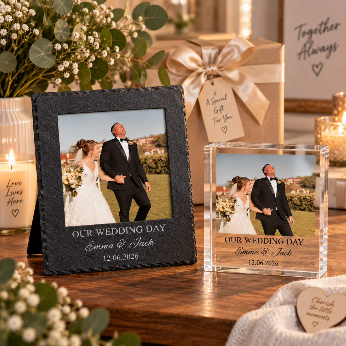 Personalised Slate Photo Frame & Acrylic Photo Block