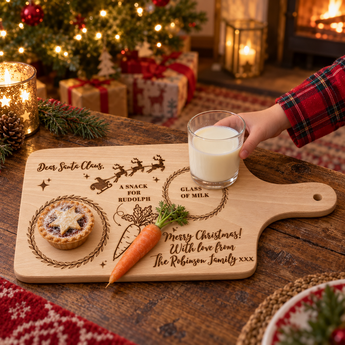 Personalised Santa Treat Board - Dear Santa Claus, Engraved Beechwood Christmas Eve 30x20cm