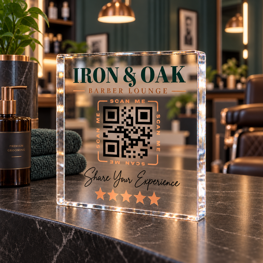 Personalised Google Review QR Code Sign - 10cm Acrylic Block with Your Business Logo