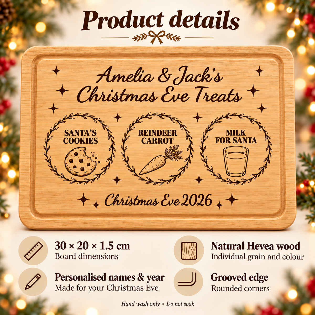 Personalised Christmas Eve Board Wooden Santa Treat Plate