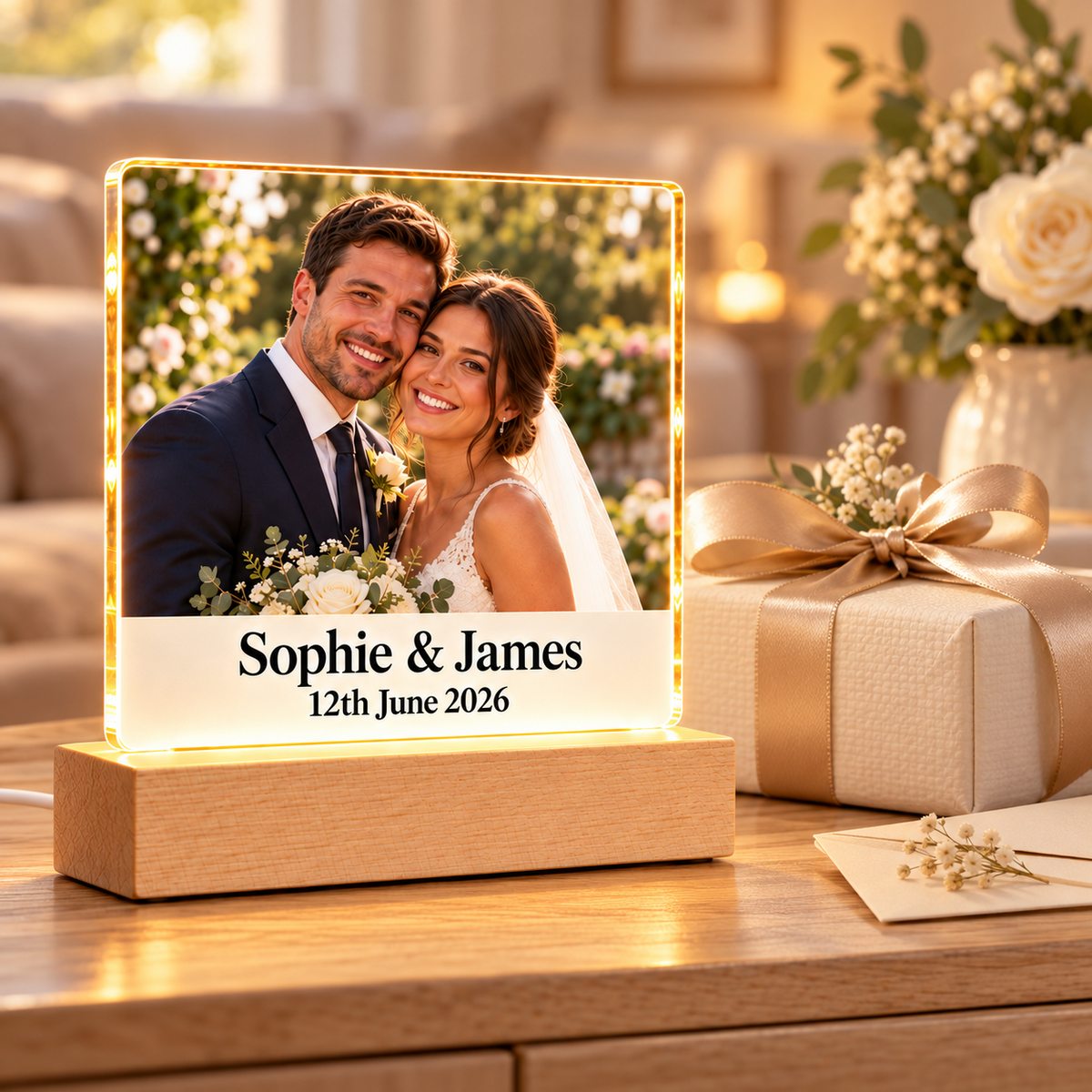 Personalised LED Photo Light Acrylic Night Lamp Gift Memorial Wedding Christmas
