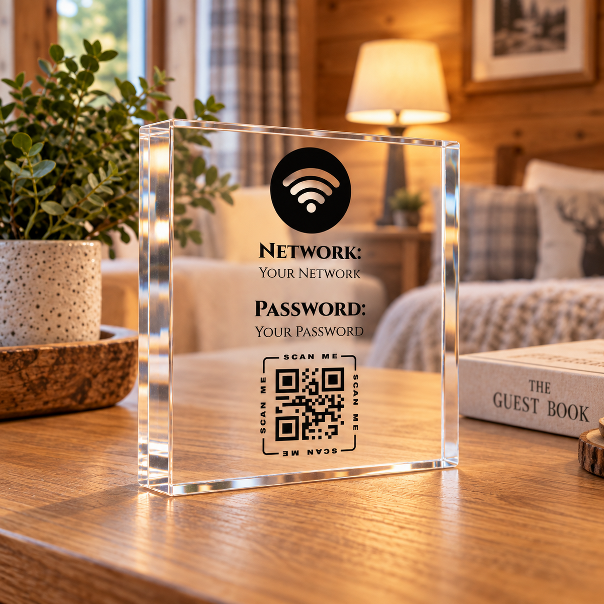 Personalised 10cm acrylic WiFi QR code block
