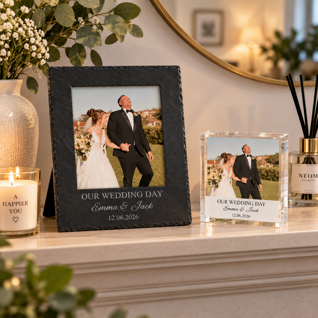 Personalised Slate Photo Frame & Acrylic Photo Block