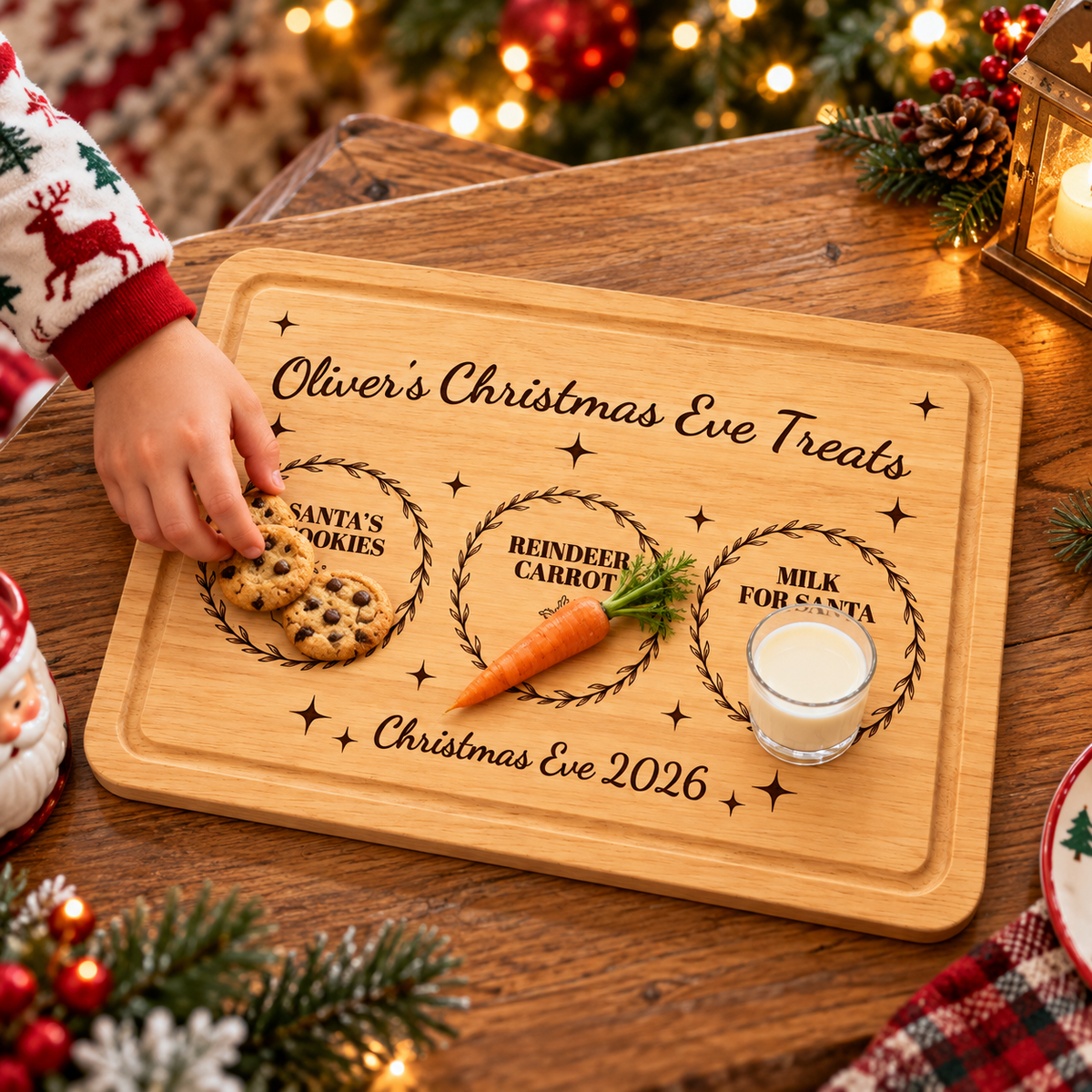Personalised Christmas Eve Board Wooden Santa Treat Plate