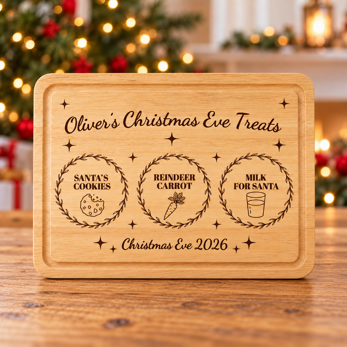 Personalised Christmas Eve Board Wooden Santa Treat Plate