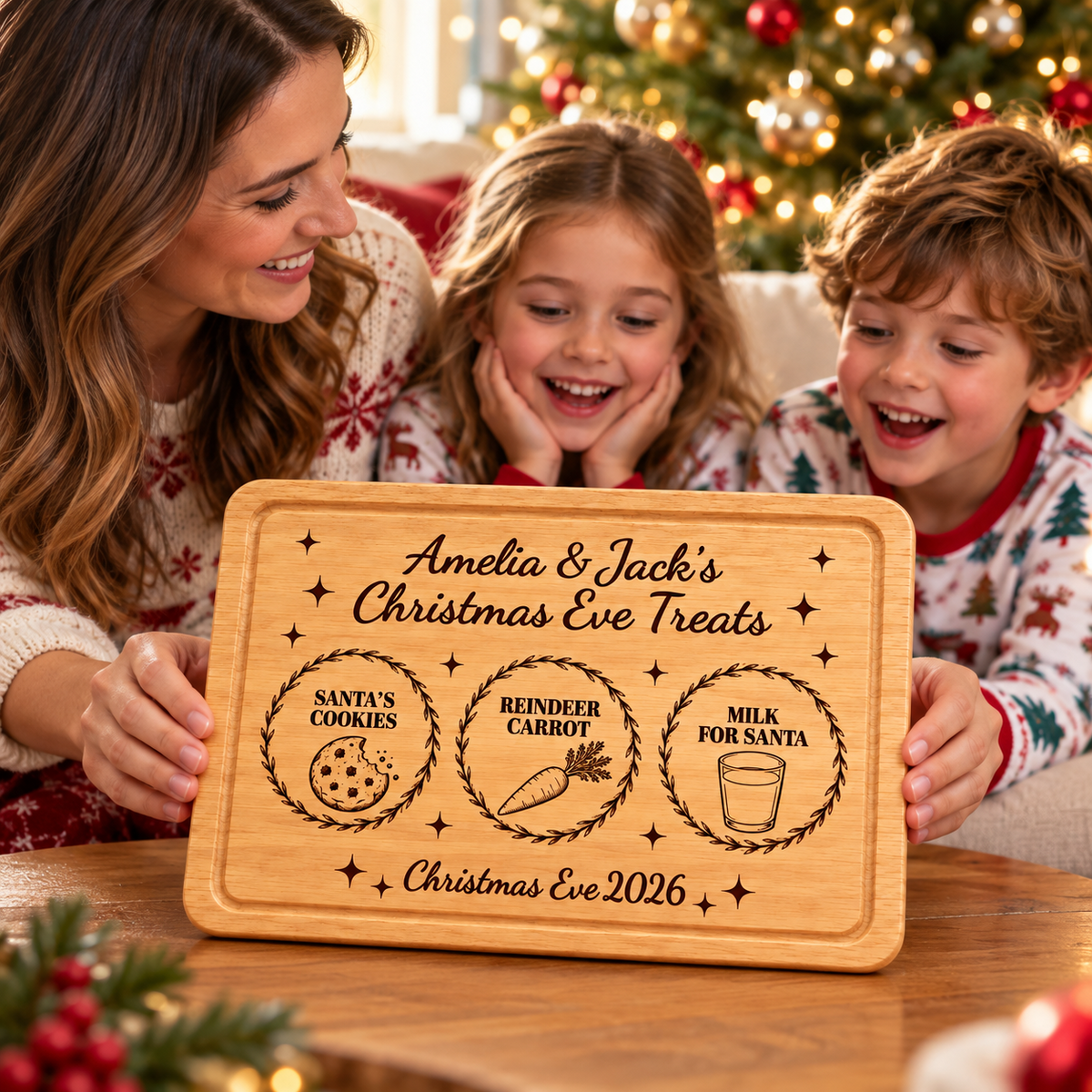 Personalised Christmas Eve Board Wooden Santa Treat Plate