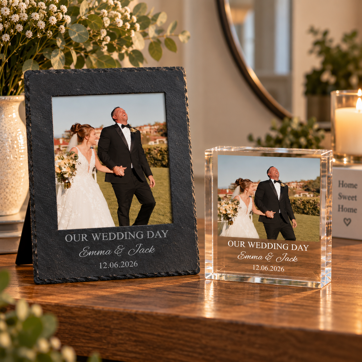 Personalised Slate Photo Frame & Acrylic Photo Block