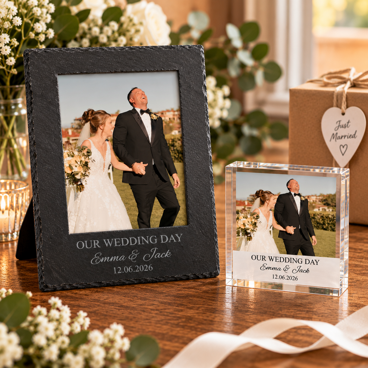 Personalised Slate Photo Frame & Acrylic Photo Block