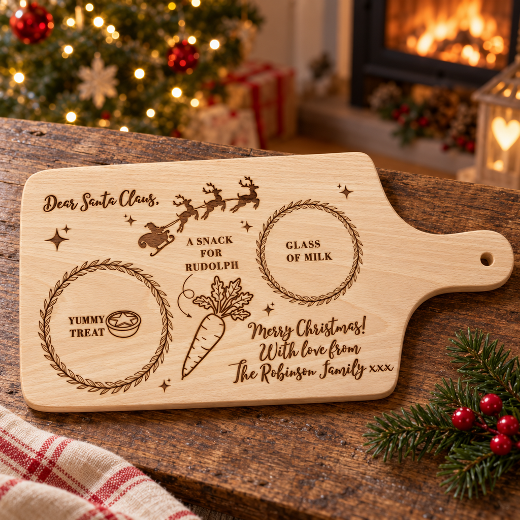 Personalised Santa Treat Board - Dear Santa Claus, Engraved Beechwood Christmas Eve 30x20cm
