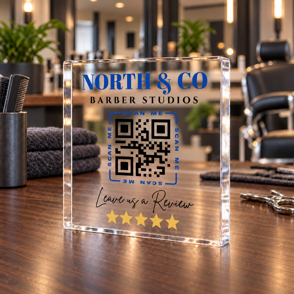 Personalised 10cm acrylic Google review QR code block