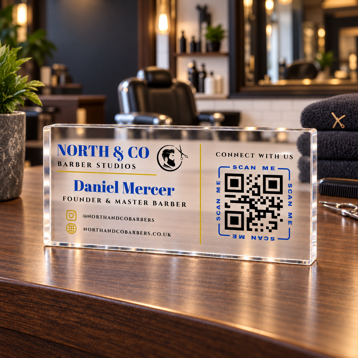 Personalised 20cm acrylic business QR code counter display