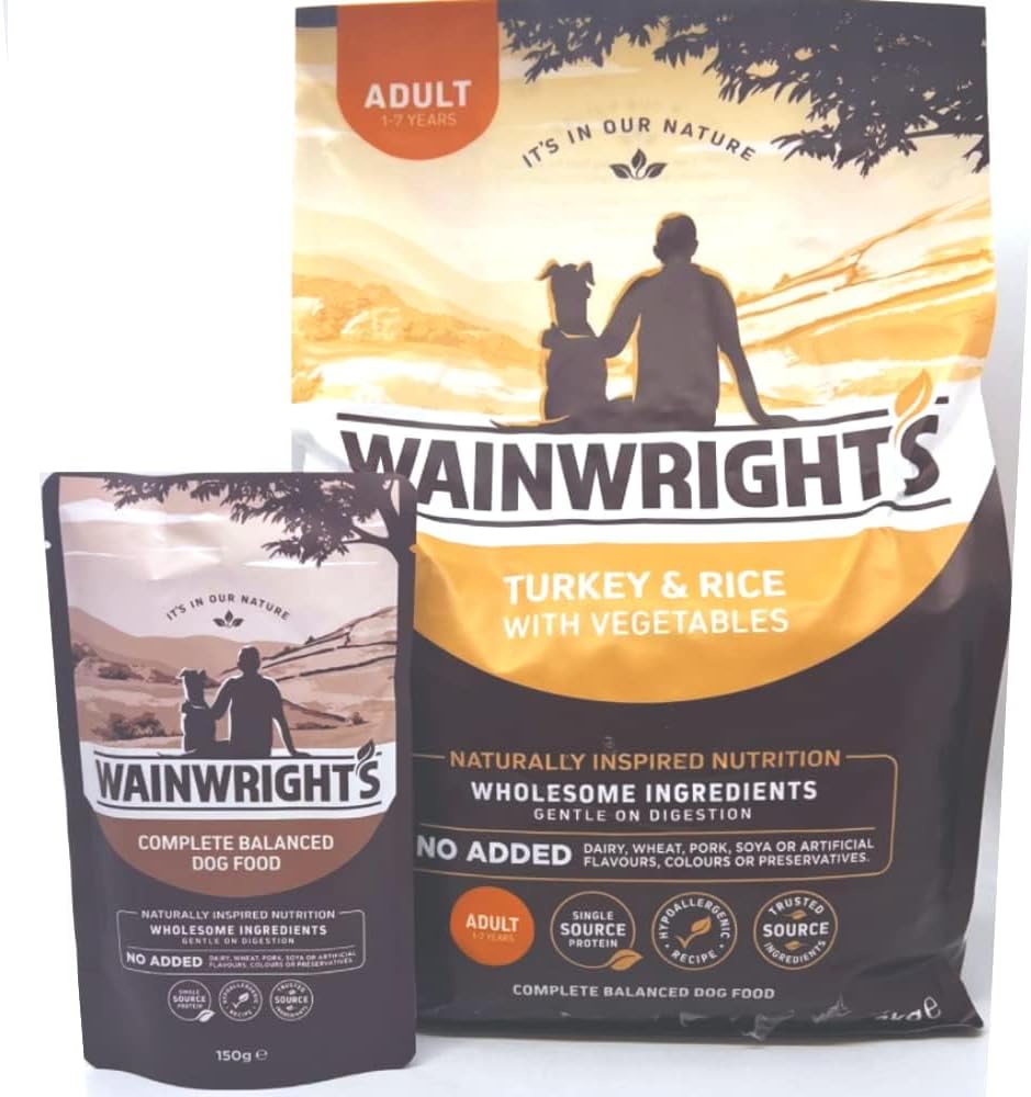 Wainwright's Adult Complete Turkey With Rice 2KG Hypoallergenic & Wheat Free Dry Dog Food Combined With Wainwrights Wet Chicken Pouch