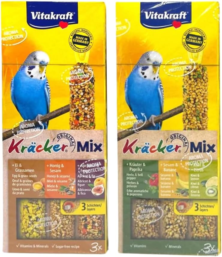 AETN Creations Delicious 2 Pack of Cracker Treats for Budgies Vitakraft plus AETN Fridge Magnet Kracker Bird Food with Vitamins