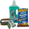 Hard Floor Cleaning Kit – All-Purpose Floor Cleaner, 24 Jumbo Lemon-Fresh Floor Wipes & Bamboo Handle Scrub Brush | 3-Piece Cleaning Set for Tile, Laminate, Vinyl & Lino