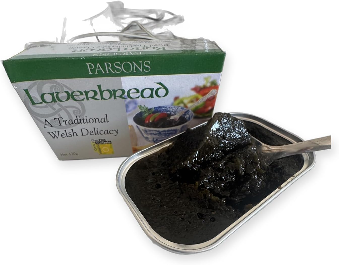 Parsons Laverbread 4 x 120g by AETN Creations - Traditional Welsh Seaweed Bara Lawr, Ready to Eat Cooked Laver, Perfect for Full Welsh Breakfast, Cockles & Cooking