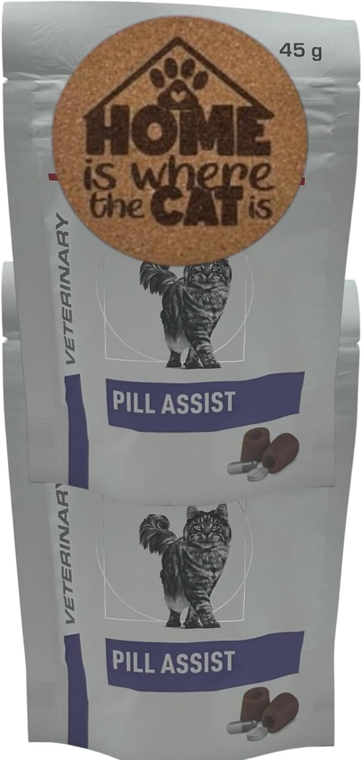 AETN Creations Pill Assist for Cats 2 x 45g Bundle – Easy Way to Give Medicine to Cats – Includes 1 of 6 Exclusive Cat Quote Coasters