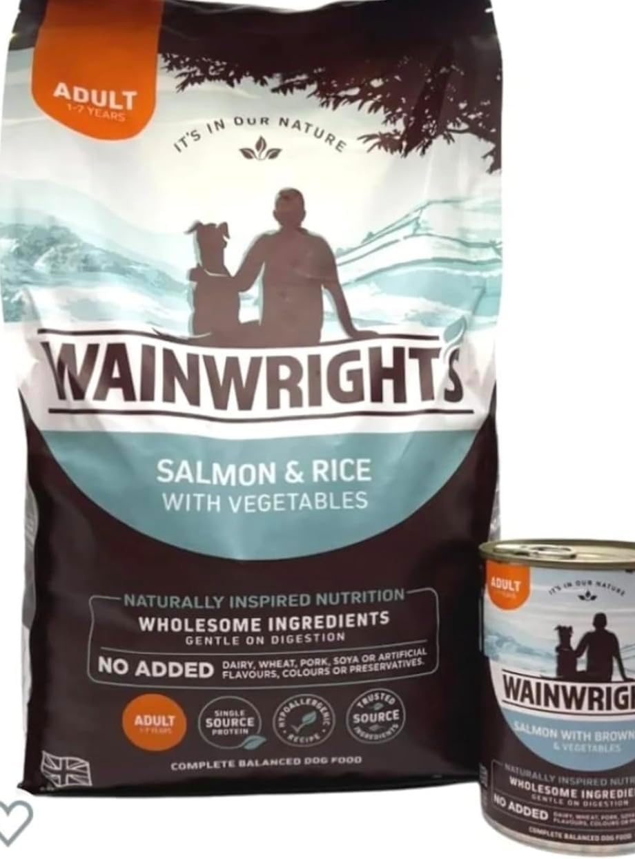 Wainwrights Complete And Balanced Adult Dry Food Pack Salmon 2 kg + 395g Tin of Salmon Wet Food- Nutritious, Delicious, Easily Digested And Hypo-Allergenic Suitable For Dogs From 1-7 Years Old