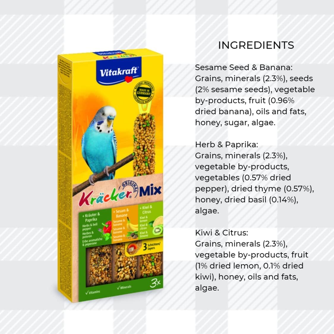 AETN Creations Mixed 2 Pack Cracker Treats Budgies Vitakraft plus Fridge Magnet Kracker Bird Food Vitamins, Banana, Paprika Kiwi Sticks