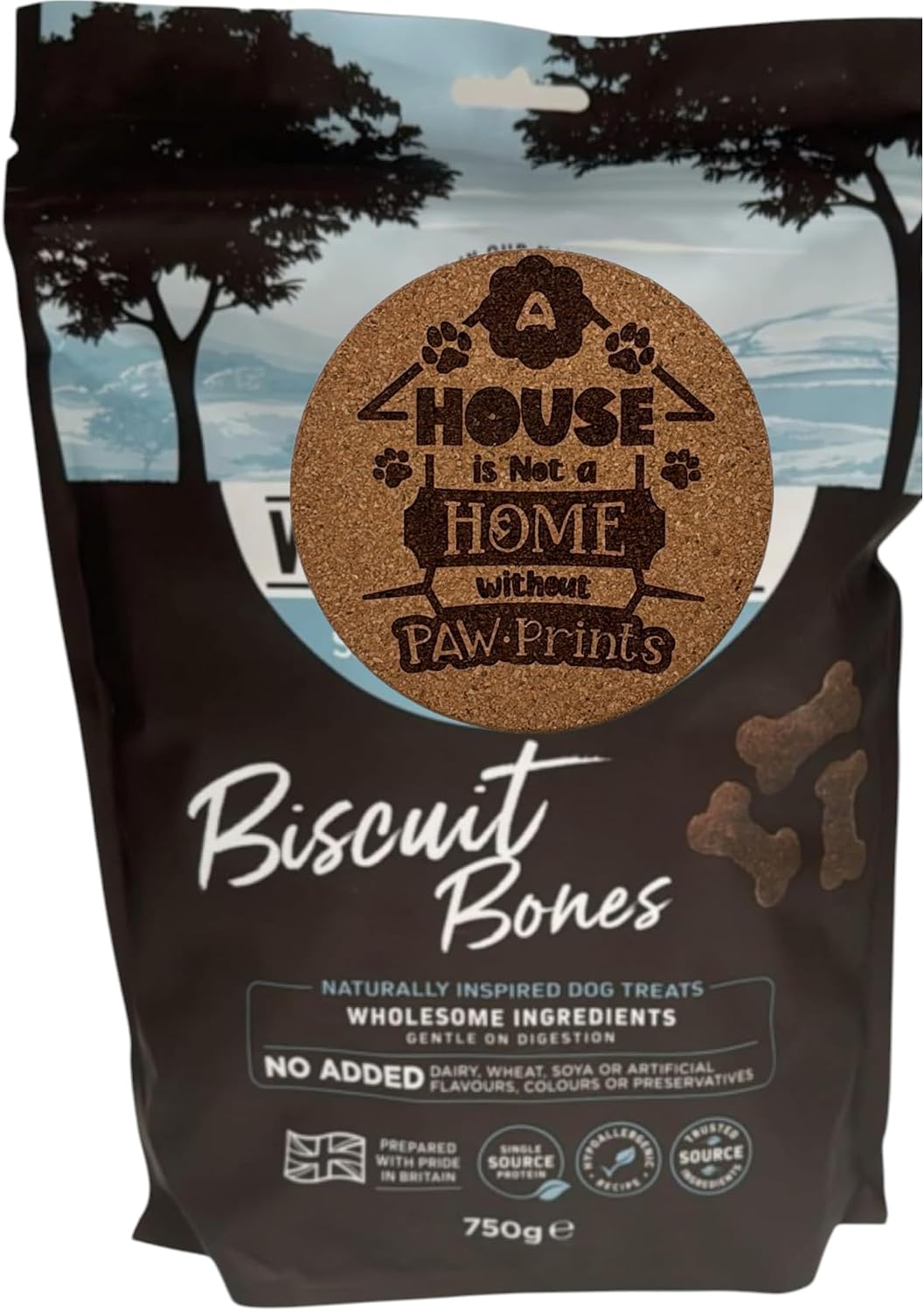 AETN Creations Bundle of Salmon with Rice Biscuit Bones Dog Treats 750g Hypoallergenic Recipe for Adult Dogs and AETN Exclusive Coaster