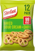 SlimFast Sour Cream Pretzel Snack Bag, Crunchy, Tasty Low Calorie Snack, 12 x 23g Multipack