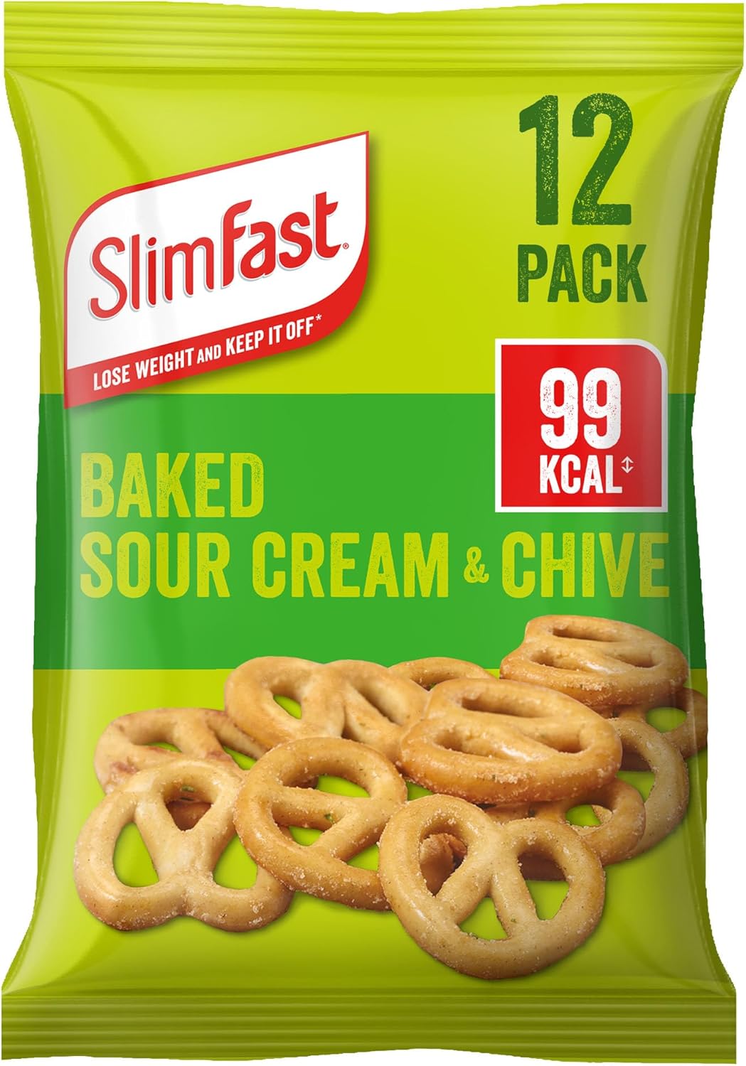 SlimFast Sour Cream Pretzel Snack Bag, Crunchy, Tasty Low Calorie Snack, 12 x 23g Multipack